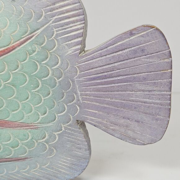 Vtg Nautical Hand Carved Wooden Tropical Fish Figurine Hand Painted 3D Sculpture - Picture 7 of 12